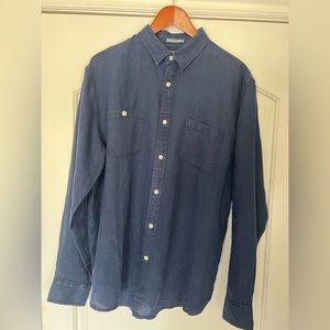Lucky Brand, long sleeve button down shirt, dark denim blue, mint condition, L